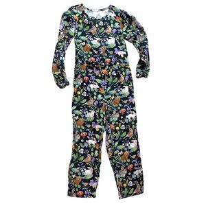 Whooli Chen X H&M Woodlands Jumpsuit Girls Size 7 100% Lyocell Forest Animals